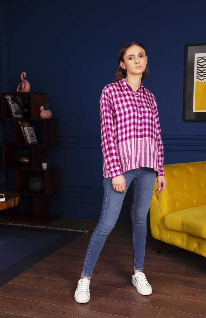 Magenta Check Pashmina Shirt<br><h1> (Limited Edition)</h1>