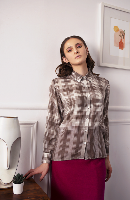Taupe Check Pashmina Shirt <br><h1> (Limited Edition)</h1>